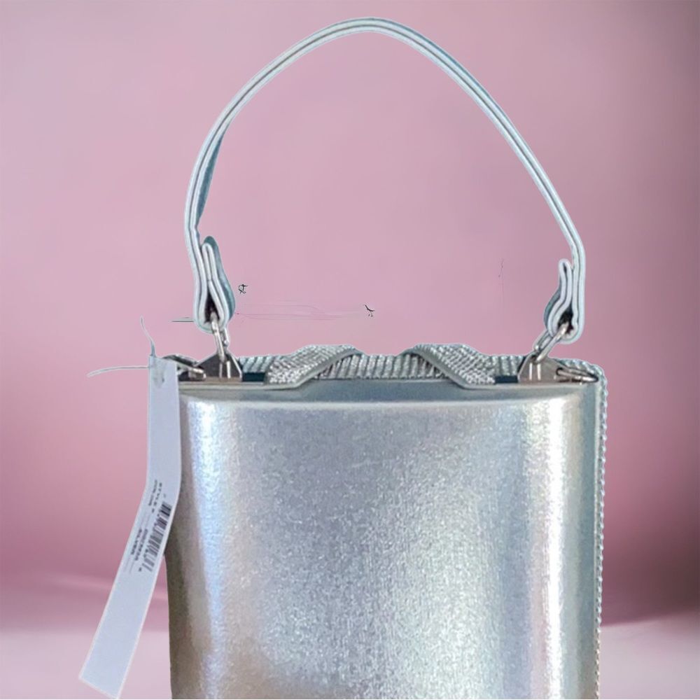 ALESSIA NWT TOP HANDLE SATCHEL CROSSBODY BAG SILVER SHINY RHINESTONE BLING PARTY - Picture 3 of 6